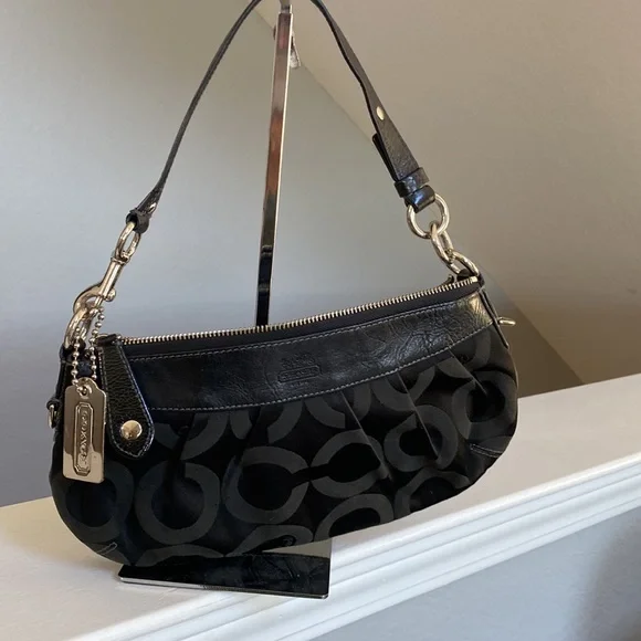 Coach Black Signature Purse with Leather Trim. - Picture 1 of 7